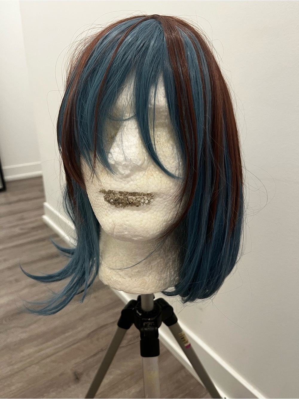 Blue and Brown Layered Bob Wig with Side Fringe
